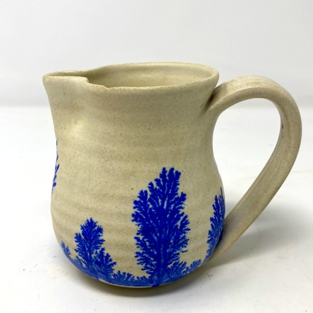 Studio Art Pottery pitcher/jug with Blue Straw Blown‎ Glaze